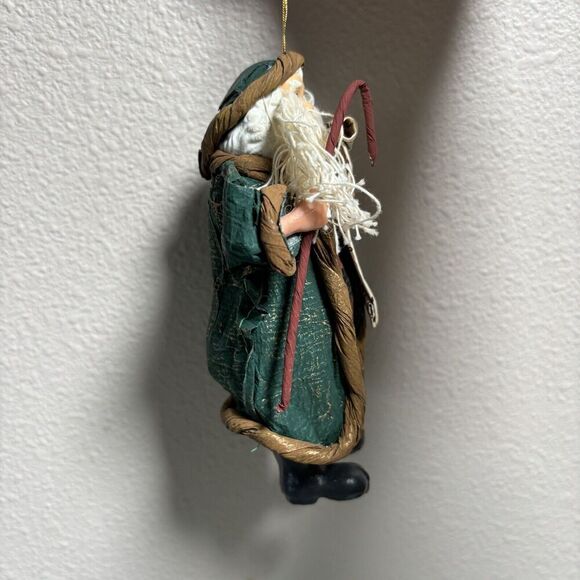 Old‎ World Paper Mache Santa Christmas Ornament Shepherd Cane Music VTG Handmade - Picture 2 of 8